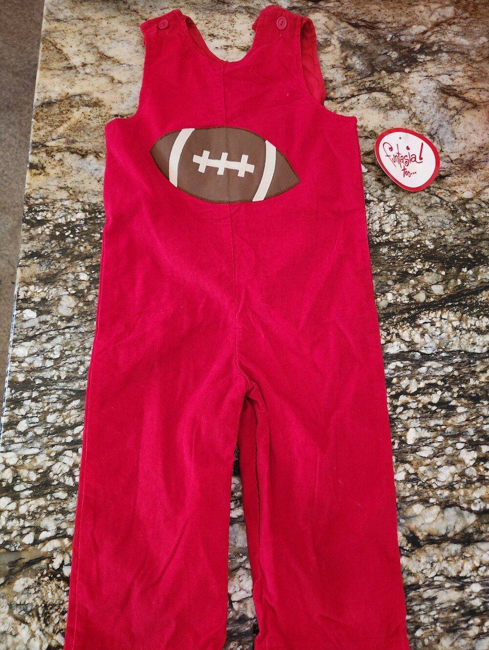Red Football Appliqué Kids One-Piece Overalls